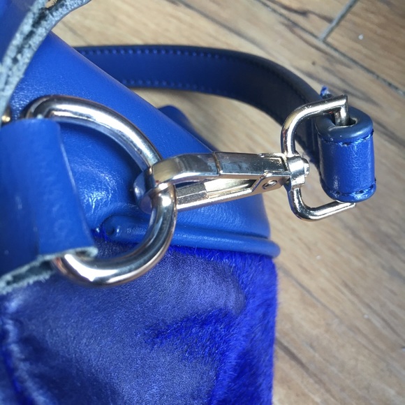 Well Loved Royal Blue Leather & Fur Purse Satchel - Picture 14 of 16